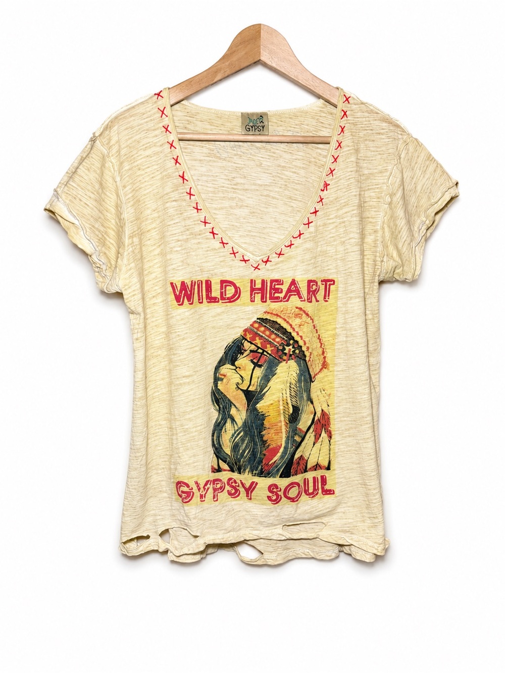 Jaded Gypsy Wild Heart Gypsy Soul Distressed Graphic Tee Boho Western Southweste - Picture 2 of 15
